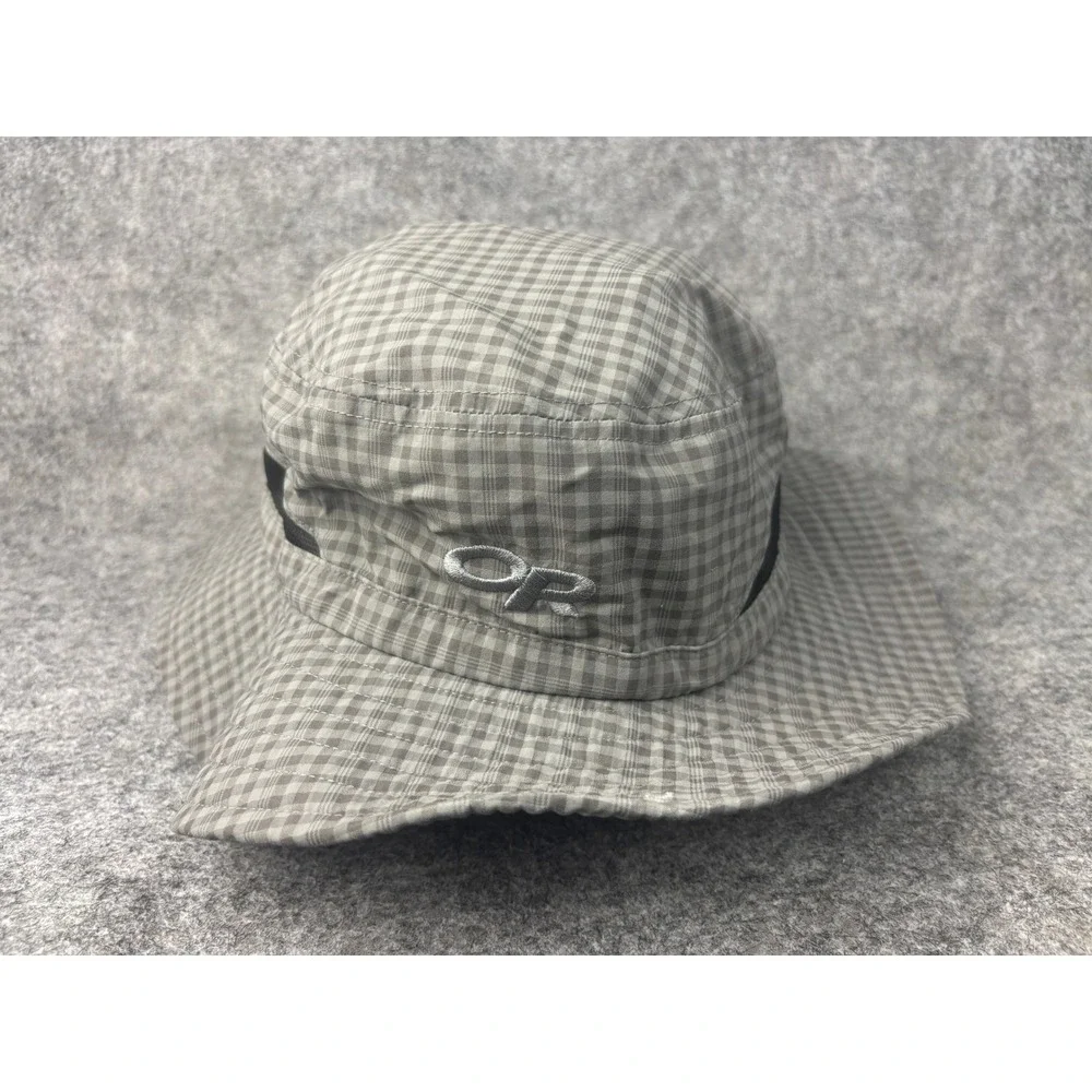 Outdoor Research Bucket Hat Mens XL Grey Plaid Sun Hat Adjustable Cinch 80615